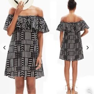 Madewell Off Shoulder Arrow Grid Mini Dress Cotton Size Small Women’s